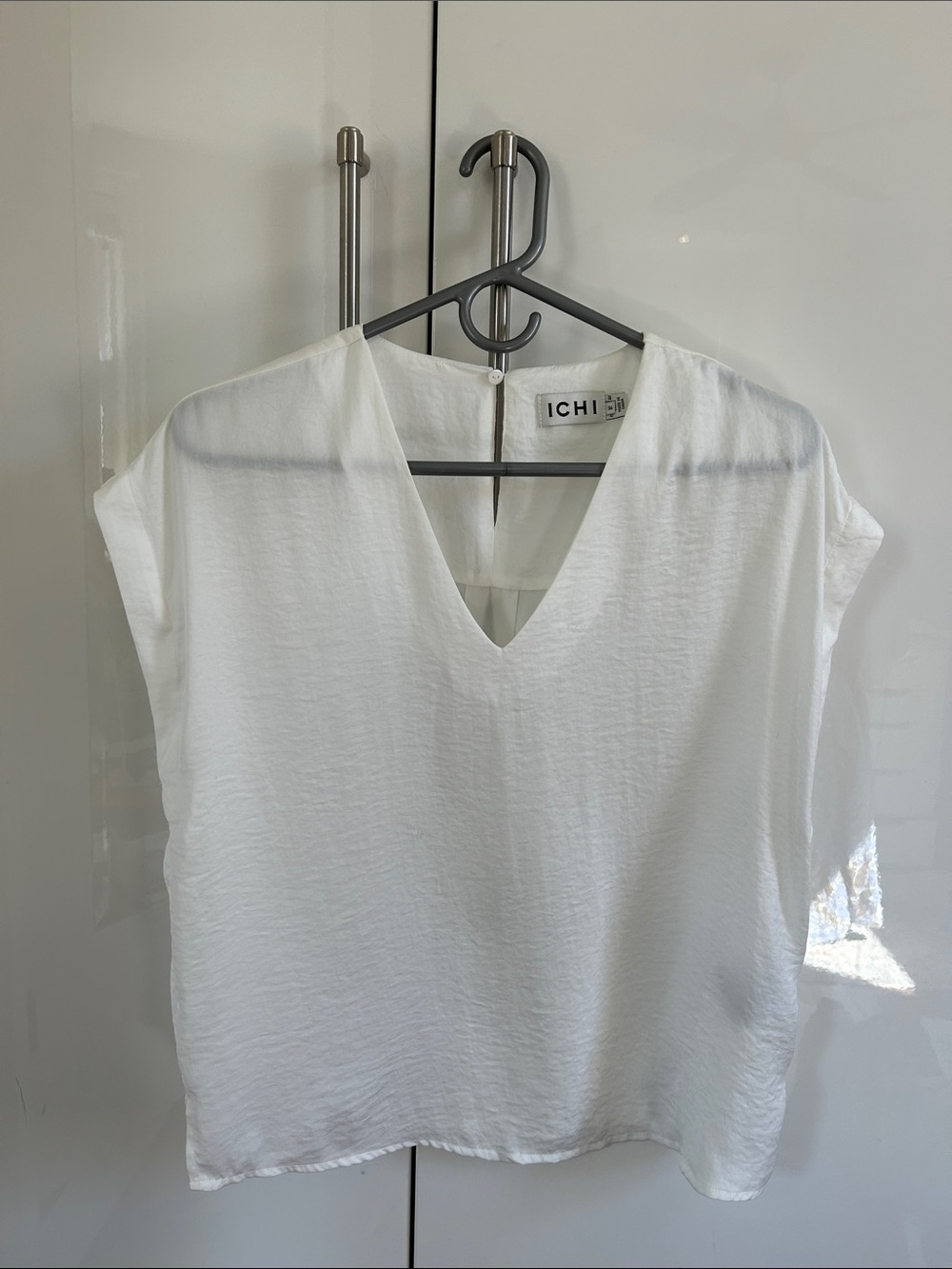 White V-Neck Cap Sleeve Women's Shift Top